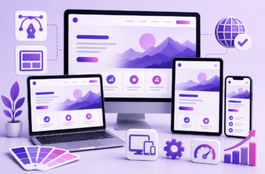 Écrans d'appareils montrant un design web moderne et responsive