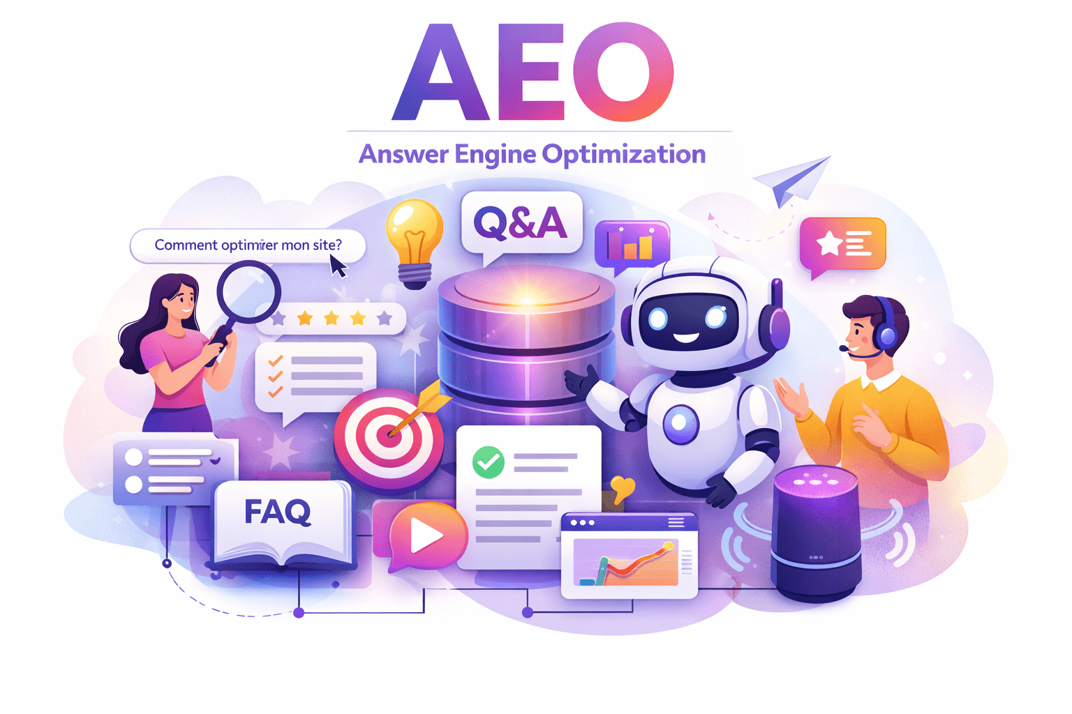 Illustration Answer Engine Optimization – AEO chez Instants Web Agency
