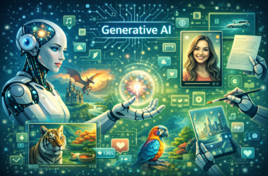 Illustration représentant l'impact de l'intelligence artificielle générative en 2026, avec des éléments technologiques