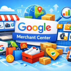 Capture d'écran de l'interface de Google Merchant Center montrant des produits et des informations associées.