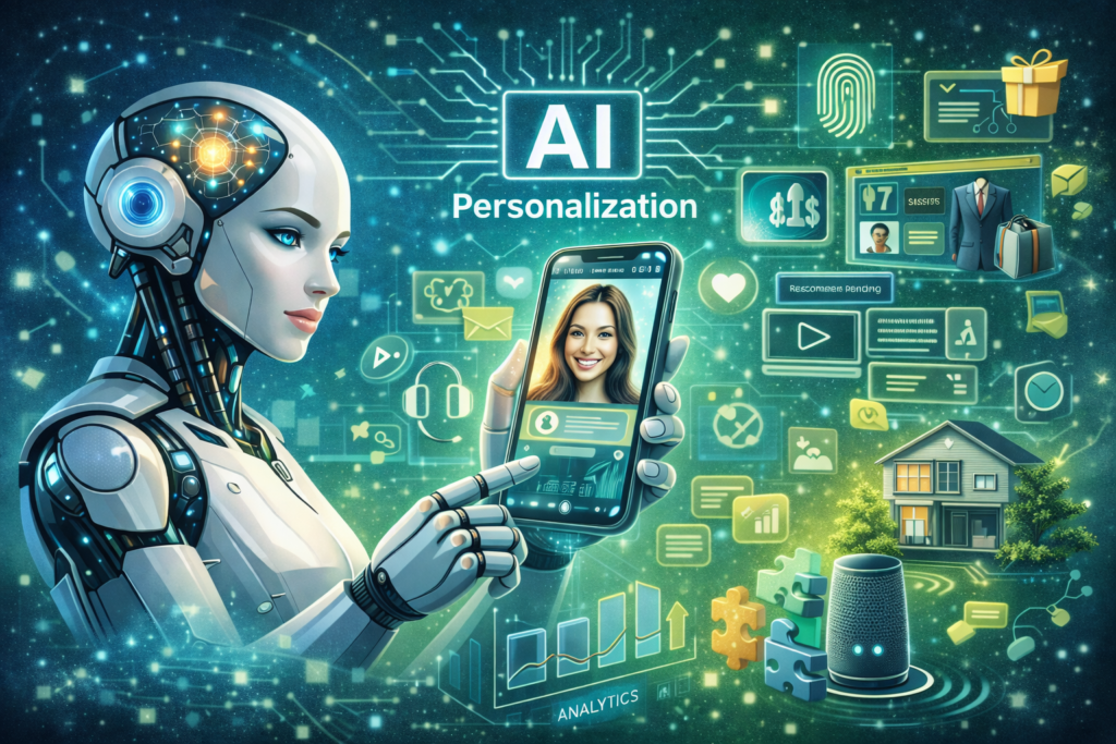 Illustration représentant les concepts de personnalisation de contenu grâce à l'intelligence artificielle.